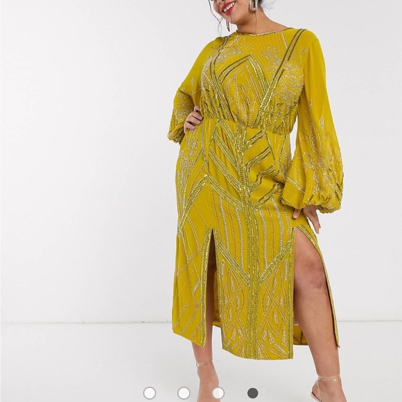 NWT ASOS CURVE blouson linear embellished midi dress - Picture 1 of 5